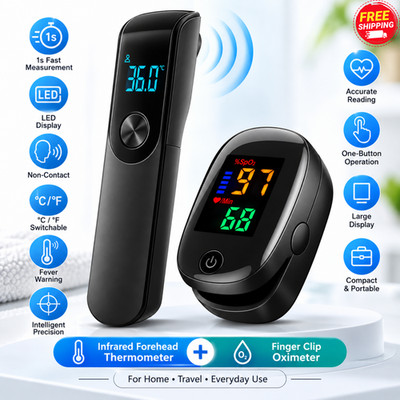 Infrared Forehead Thermometer Non Contact Digital Finger Pulse Oximeter Adult