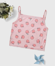 Girls Peach Print Bikini Tank Top Size 7-8 New Swim Tank Fruit Peaches Cute Fun