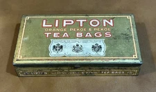Vintage Lipton's Orange Pekoe & Pekoe TEA BAG Tin Can  Original Foil Gold