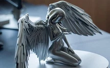 Nude Winged Female Angel Resin Statue Kneeling Woman Home Decor Art Gift