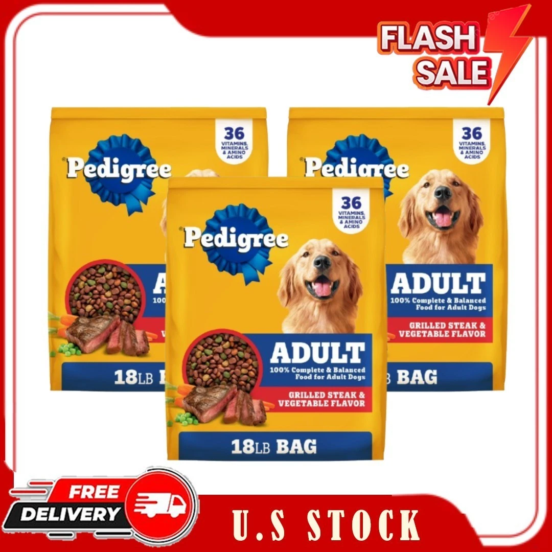 3 Pack Pedigree Nutrition Adult Dry Dog Food,Grilled Steak&Vegetable Flavor,18lb