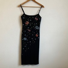 BCBG vintage Black Dress with Colorful Floral Embroidery medium y2k