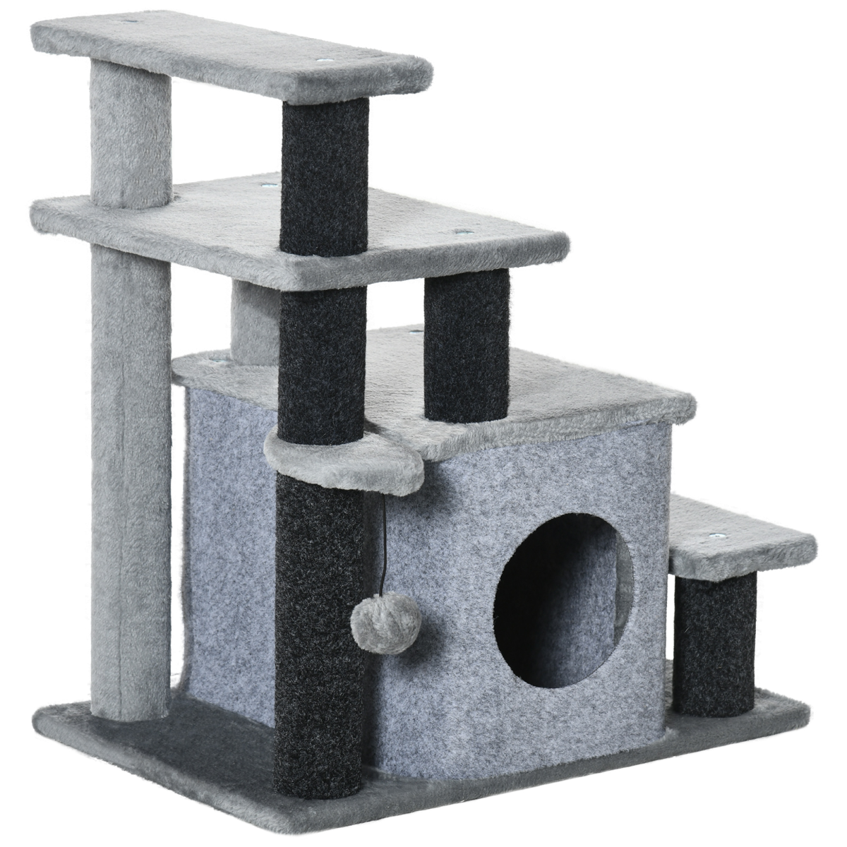 Bobobiy Grey Adjustable Cat Steps, With House & Hanging Toy Ball - Image 2
