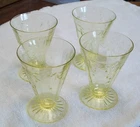 4 Vintage Anchor Hocking CAMEO / BALLERINA Yellow Footed Water Tumblers 4 3/4"