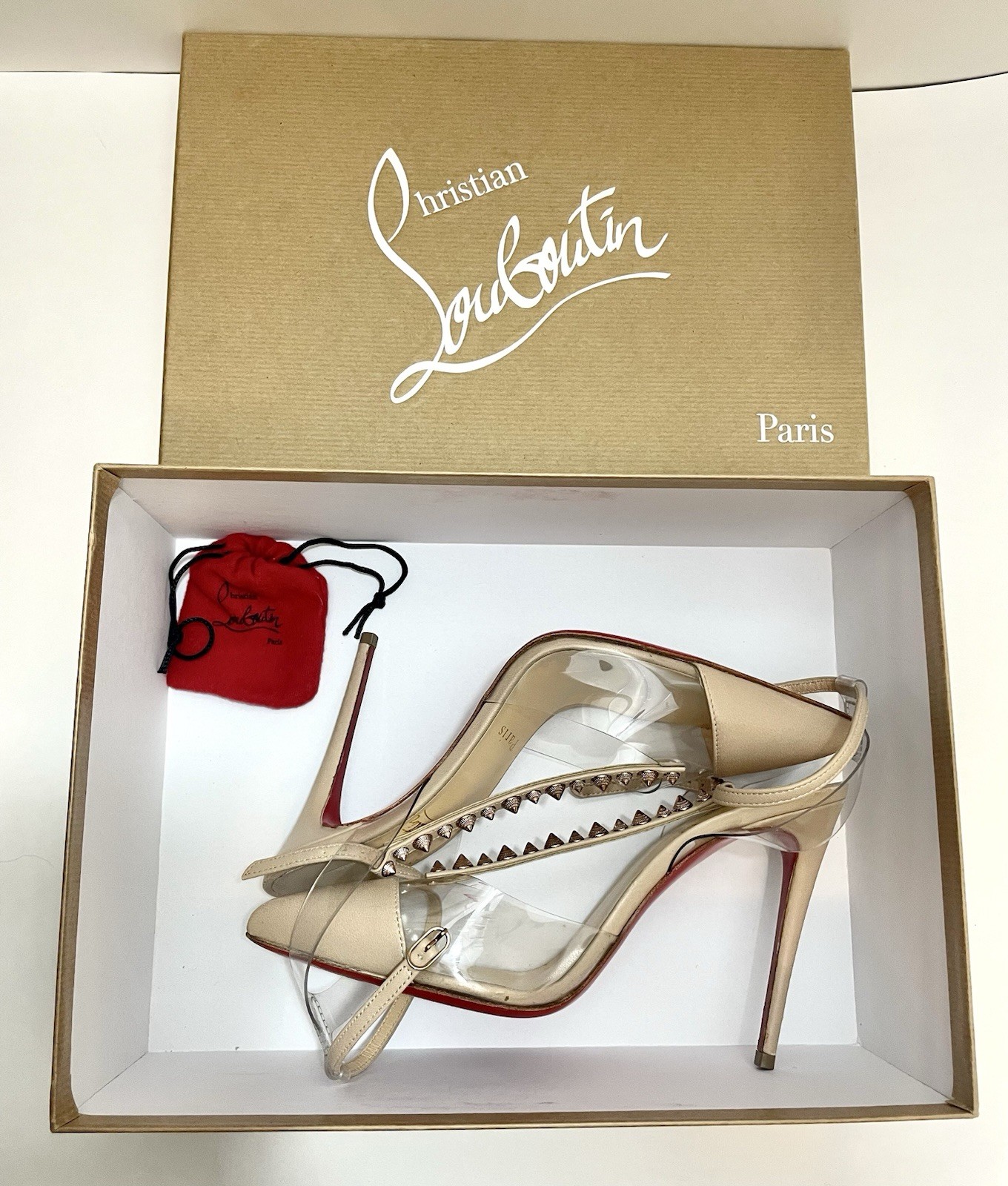 Christian Louboutin Leather Studded Accents T-Strap Pumps Women's Size: 6 /US6