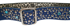 Y2K  Belt Studded Rhinestone Blue Wide Big Buckle UK L Clubbing Rave Party Bling