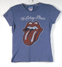 Junk Food ROLLING STONES Classic Logo Blue T-Shirt Girl's L Made in USA