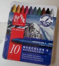 CARAN d'ACHE Classic Neocolor II NEW 10 Water-soluble WAX PASTELS in TIN ~SEALED