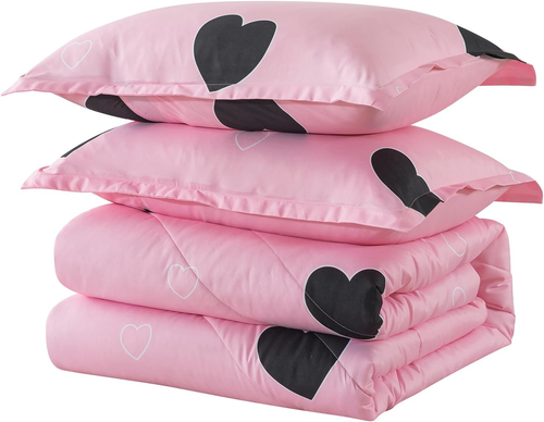 Love Pattern Girls Pink Comforter Set Full Size, Blush Pink Cute Love Heart Sexy - Picture 8 of 12