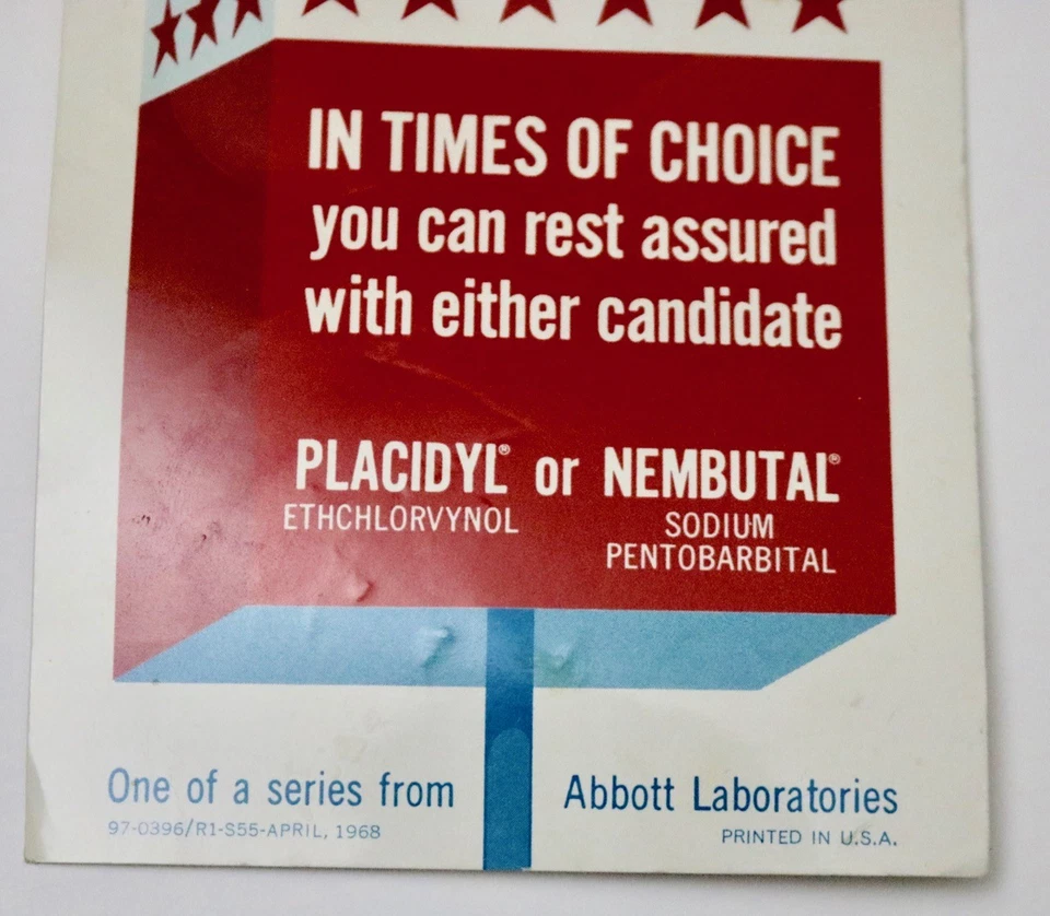 Abbott Labs PLACIDYL NEMBUTAL 1968 political inspired repro pin set - Image 3 of 4