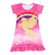 Toddler Girls Rainbow Nightshirt Nightie Princess Dresses Unicorn Printed Party