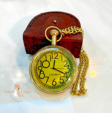 Vintage Brass Pocket Watch Antique Berlin 1936 with Leather Box Gift Marine