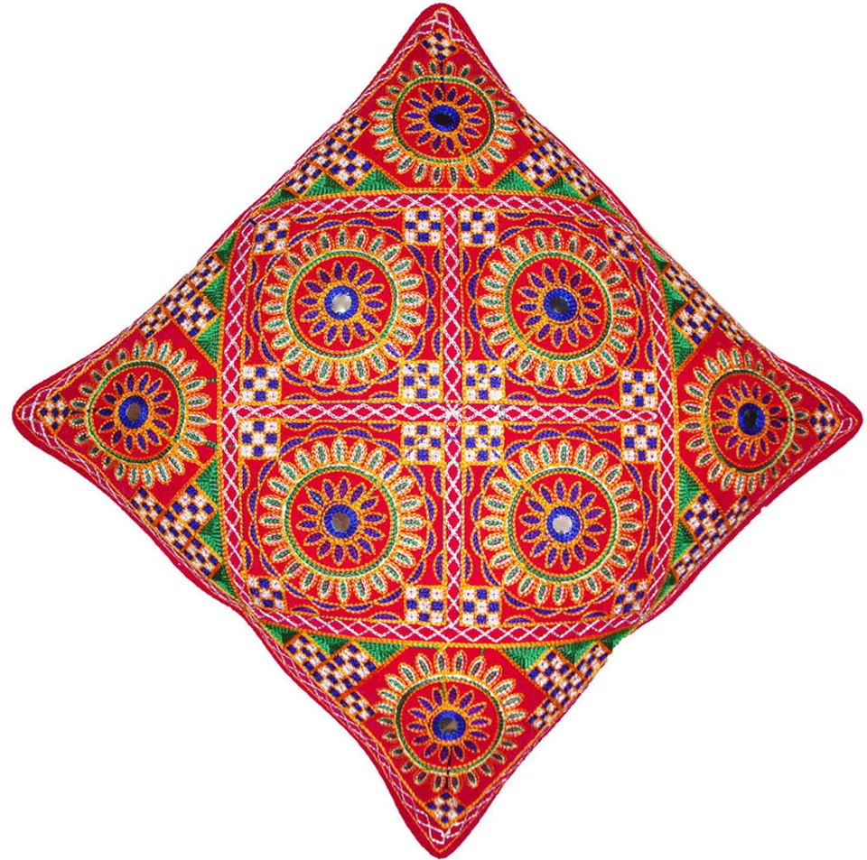 Cushion case pillow cover throw Ethnic hand made ari zari embroider 16" square - Image 2 of 3