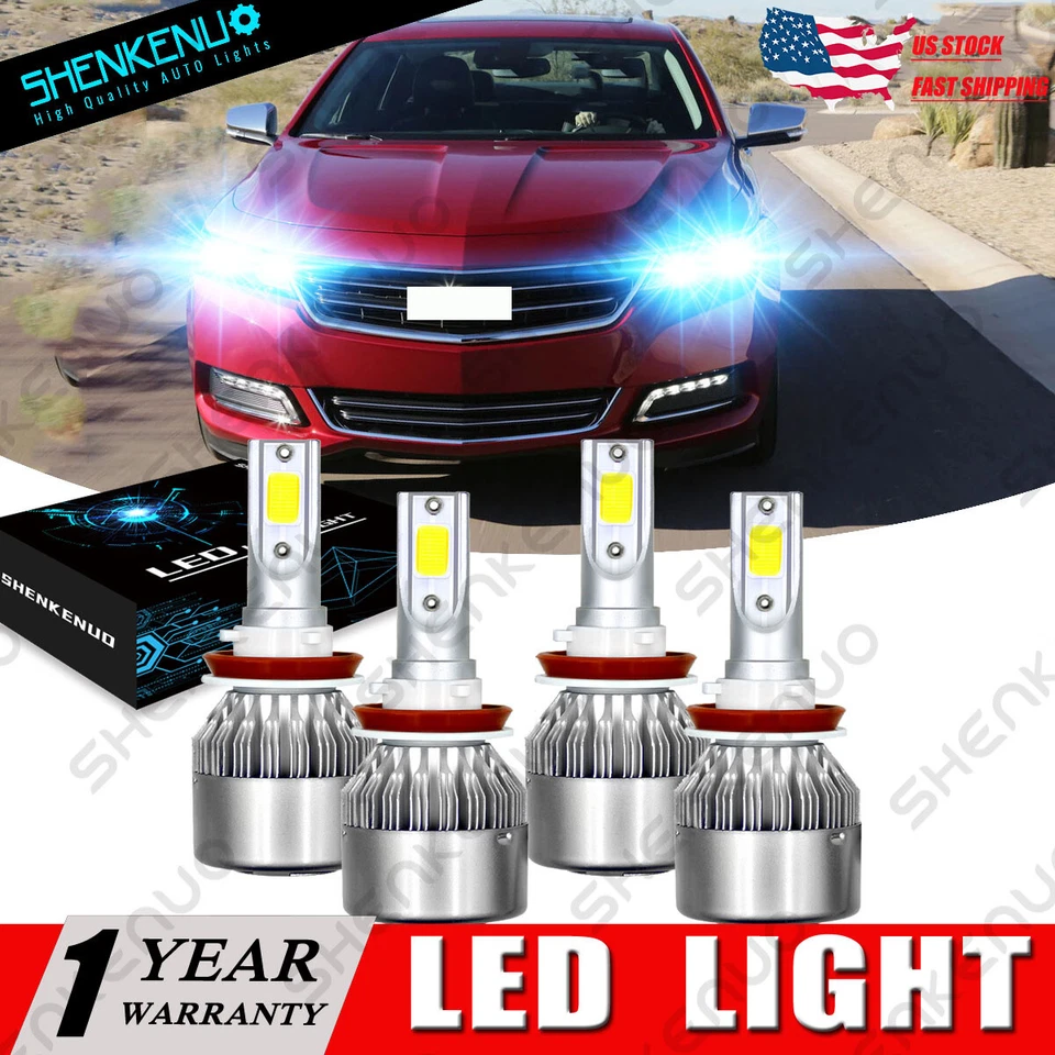 For Chevrolet Impala 2006-2013 4X H11 8000K LED Headlight Hi/Lo Beam Combo Bulbs - Image 2 of 4