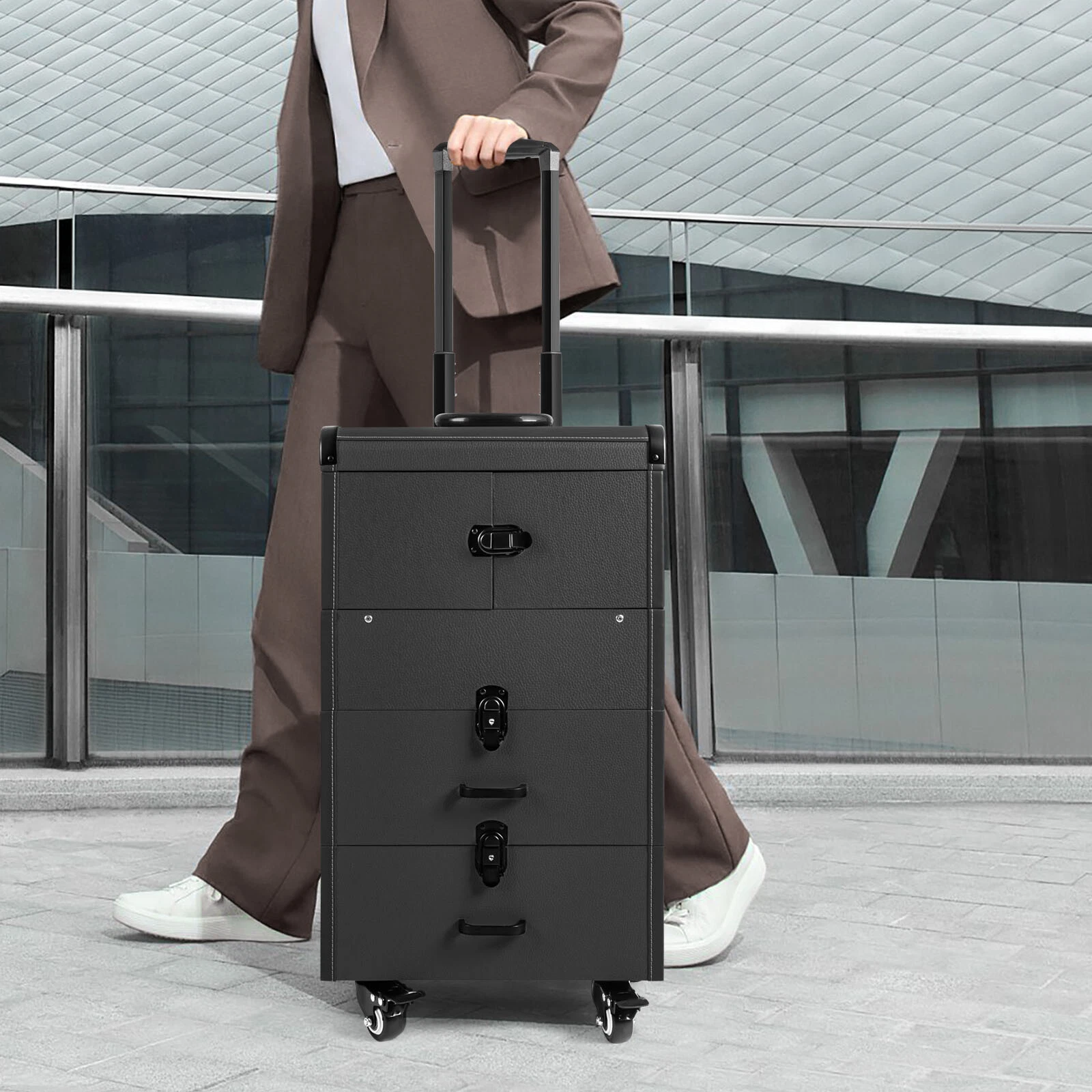 Professional Rolling Makeup Train Case Cosmetic Trolley Makeup Storage Organizer