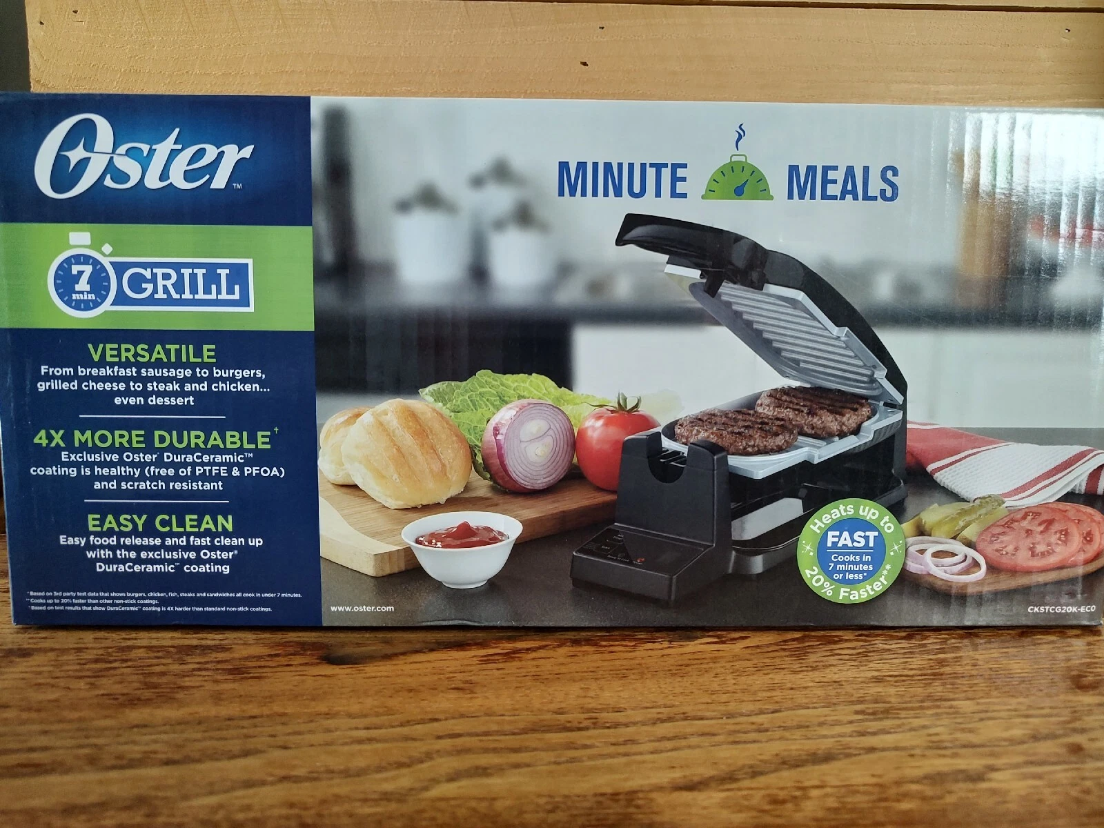 Oster CKSTCG20K-ECO Vertical Flip Indoor Grill 7-Minute Grill Black Camp Apt NEW