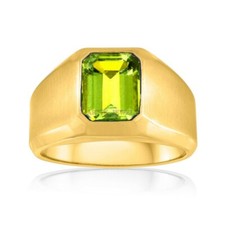 Naturel Gemme Péridot Avec Plaqué Or 925 Bague en Argent pour Hommes #1403