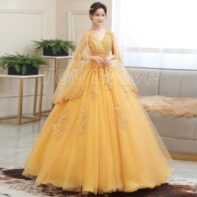 Womens V-neck Long Evening Dress Embroidery Puffy Skirt Fashion Costume Slim Fit
