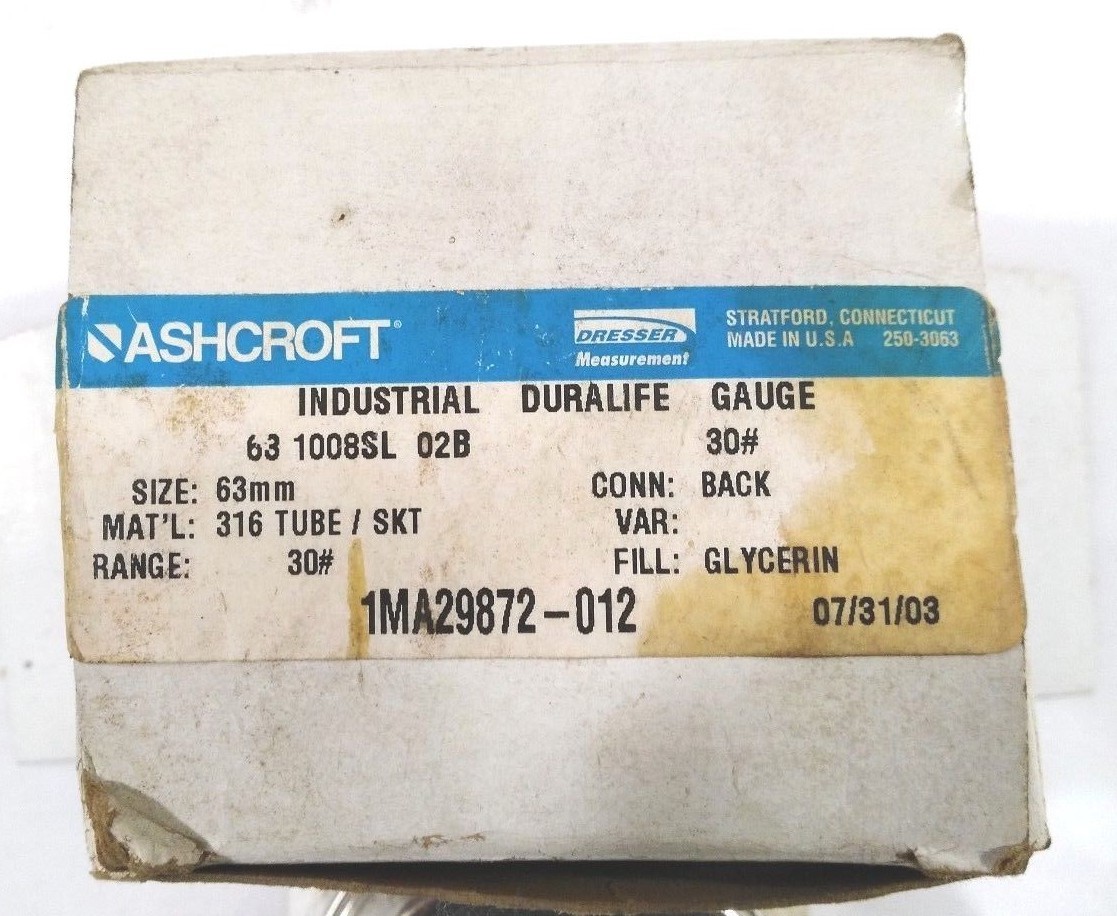 Ashcroft Pressure Gauge Part 63 1008SL 02B 30 eBay