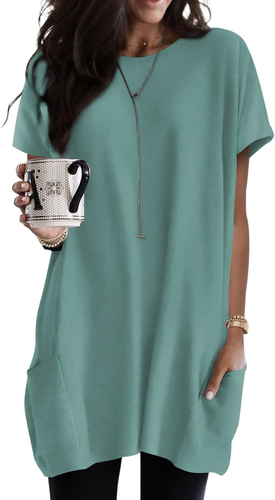 Womens Summer 2025 Casual Short Sleeve Shirts Loose Fit Oversized Tshirts Tunic
