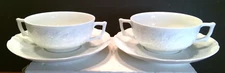 Ceralene A Raynaud Limoges Hawthorn Pair of Footed Cream Soups & Saucers