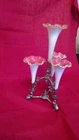 Vintage Epergne 4 Flutes Milk Glass / Pink, Philip Asberry & Sons / Silver base