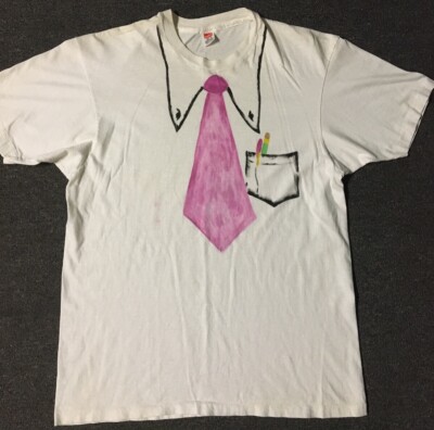 Vtg 80s Hanes Faded Business Tie Shirt L Single Stitch Office Funny Humor Grunge