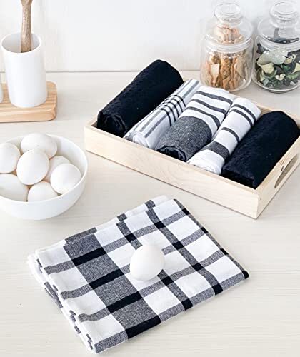 Chardin Home Recycled Cotton 18x28 Inch Kitchen/Dish Cloths Set Of 8 | 4 Assorted Woven Kitchen Towels & 4 Waffle Towels, Grey | Super Absorbent Reusable Hand And Countertop Ultra Soft - View #6