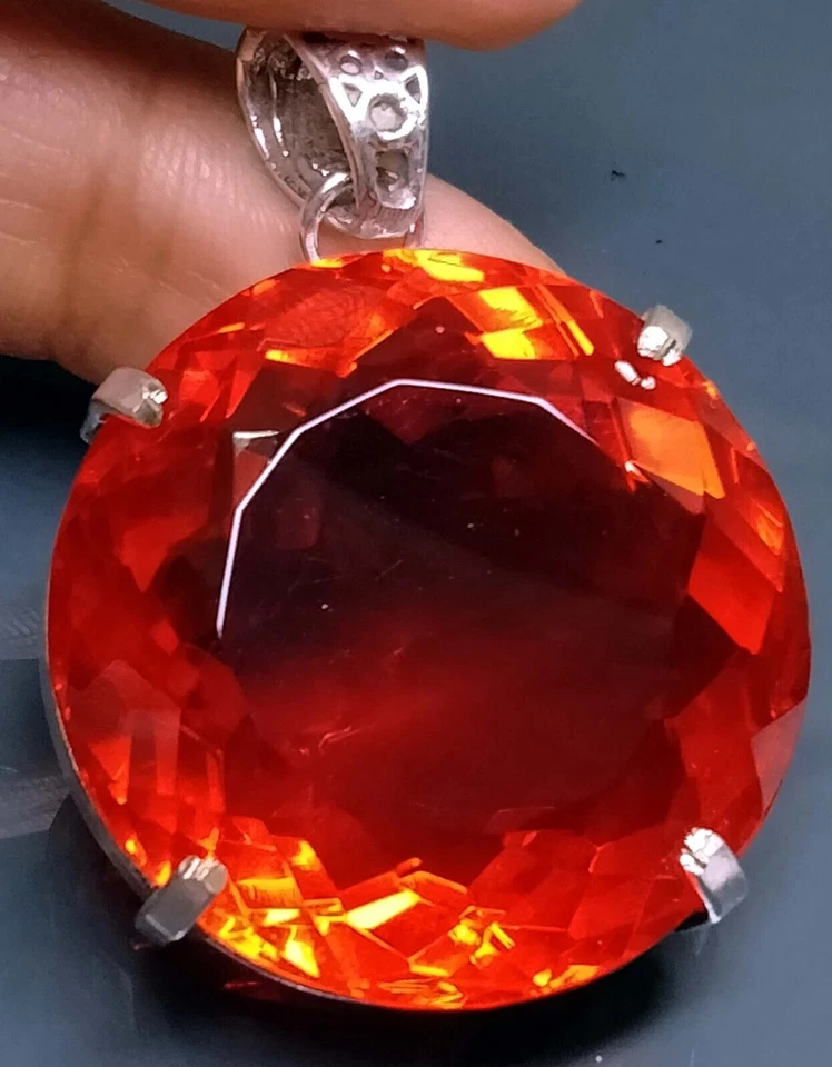 Pendant Mexican Fire Opal Round Cut Certified Natural Gemstone 121-122 Ct PD042 - Image 2 of 4