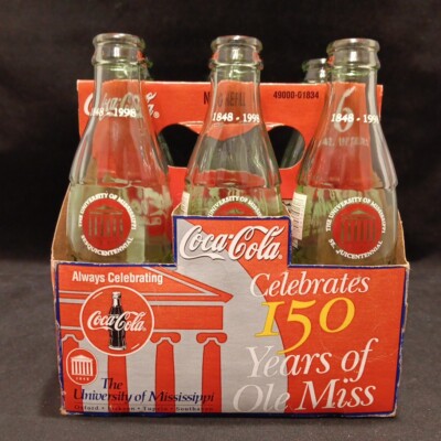 University Of Mississippi Ole Miss 150 Years 1998 Coca Cola Coke Bottle 6 Pack