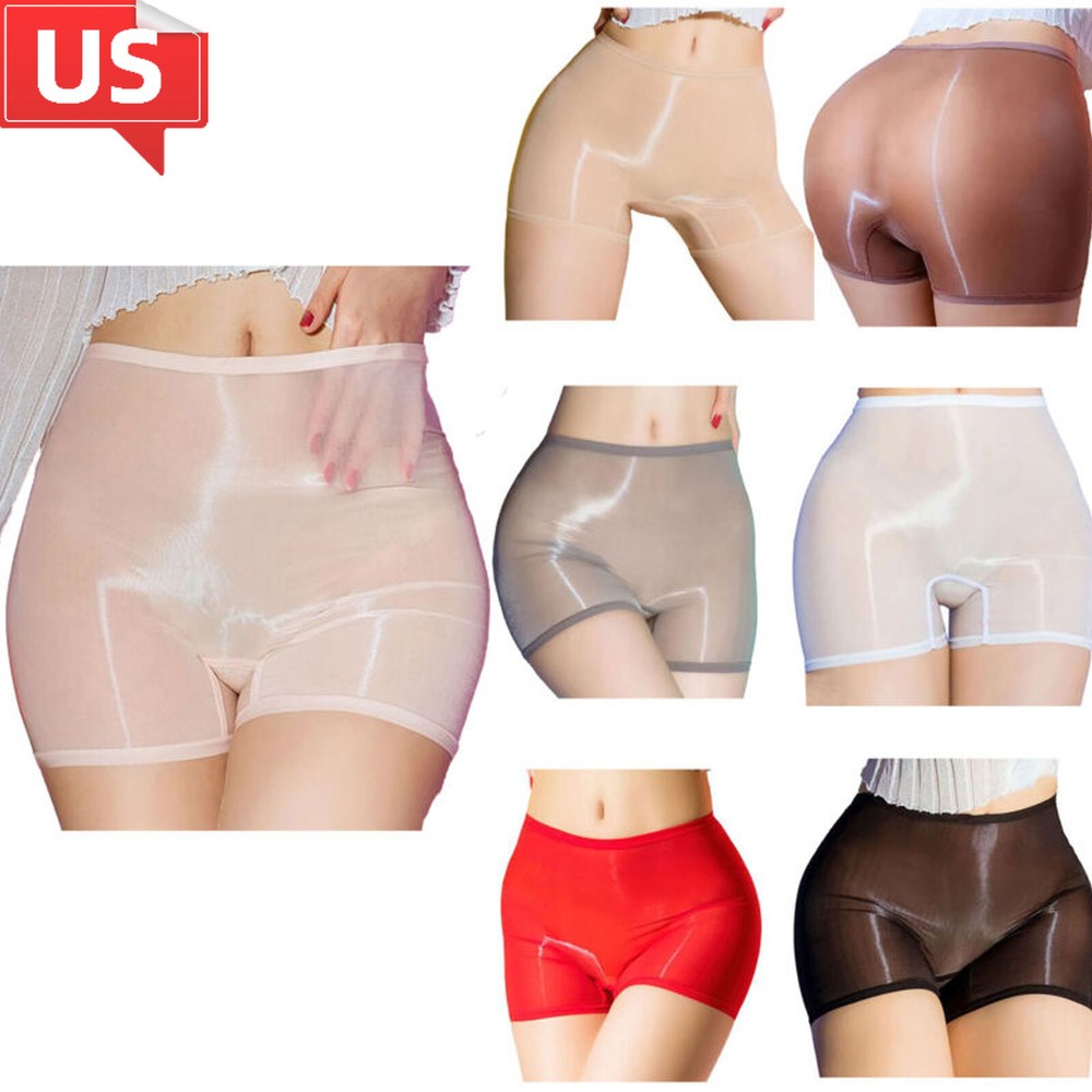 US Womens Oil Glossy Boy Shorts Panties Low Waist Silky Boxer Briefs Underwear