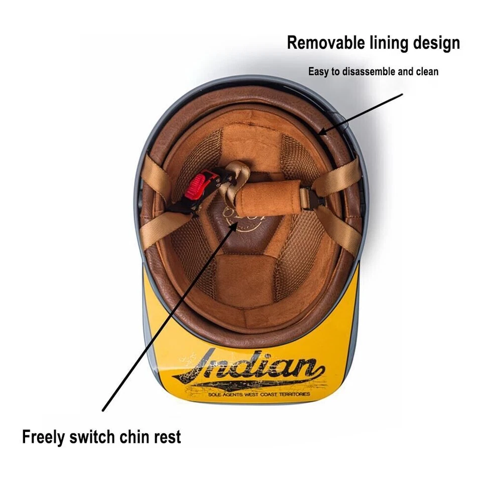 Motorcycle Half Helmet Retro Baseball Cap DOT Open Face Scooter Moped Jet Helmet - Image 3 of 4