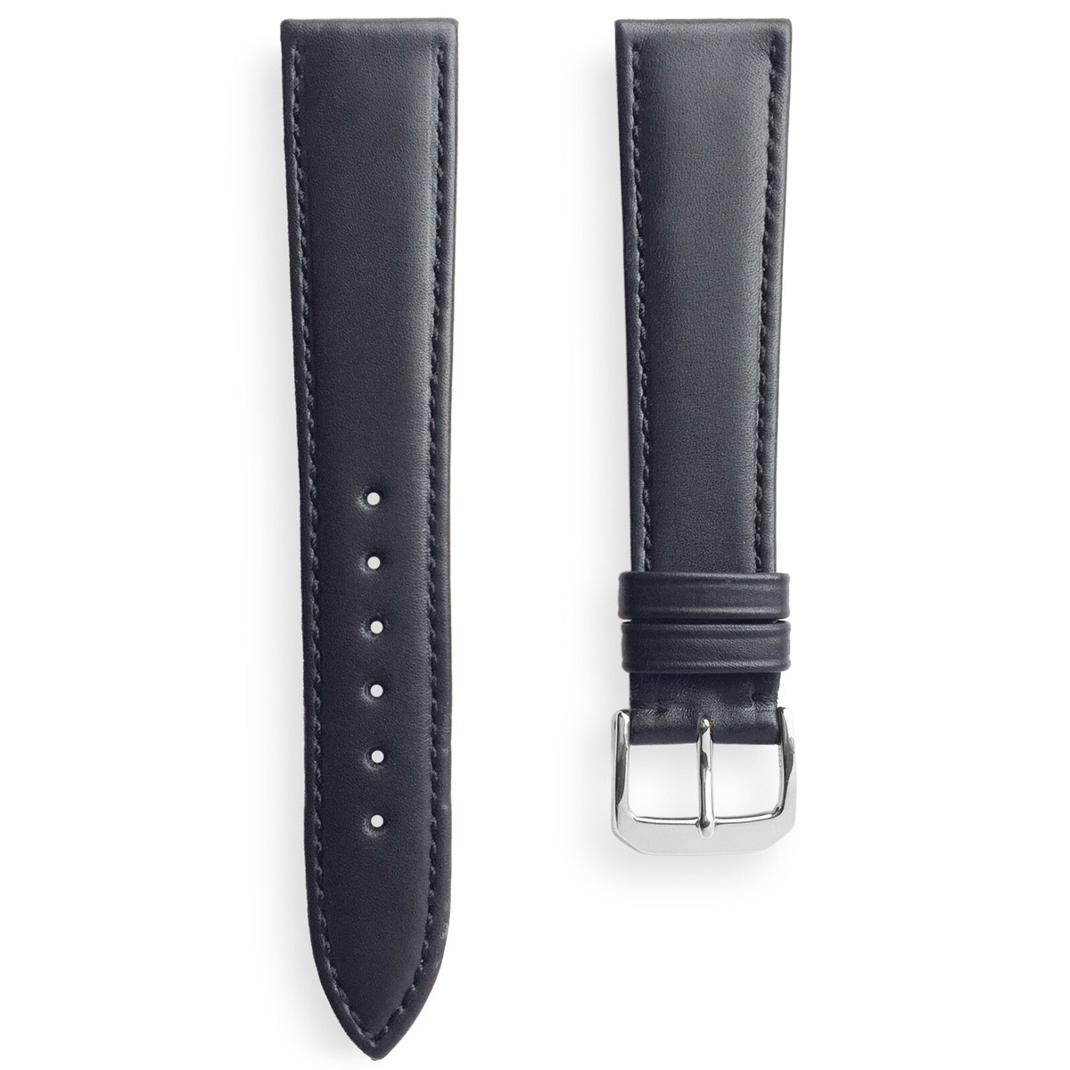 17mm Black Italian Toscana Smooth Leather Watch Band Strap