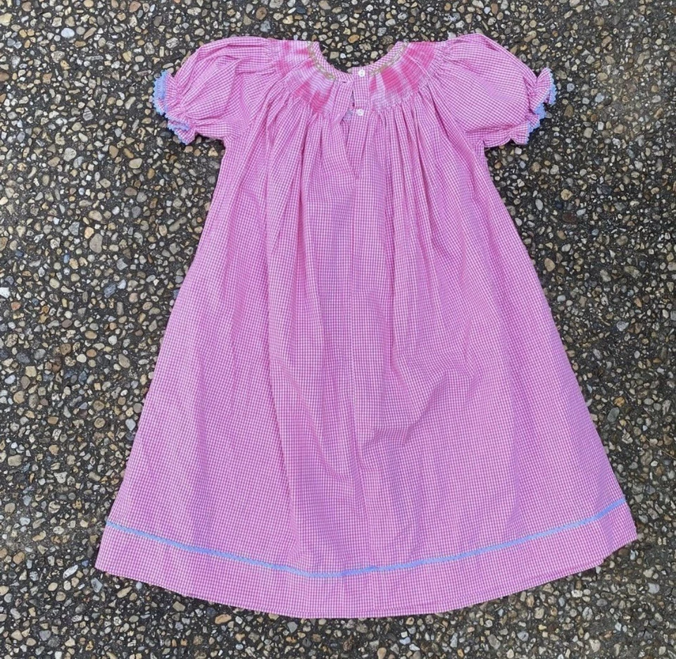 Girls Smocked Ballet Ballerina Themed Pink Gingham Checked Dress 5 - Image 4 of 4