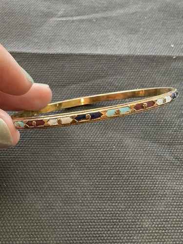 vintage enamel bangle bracelet Gold Tone Estate Costume Jewelry