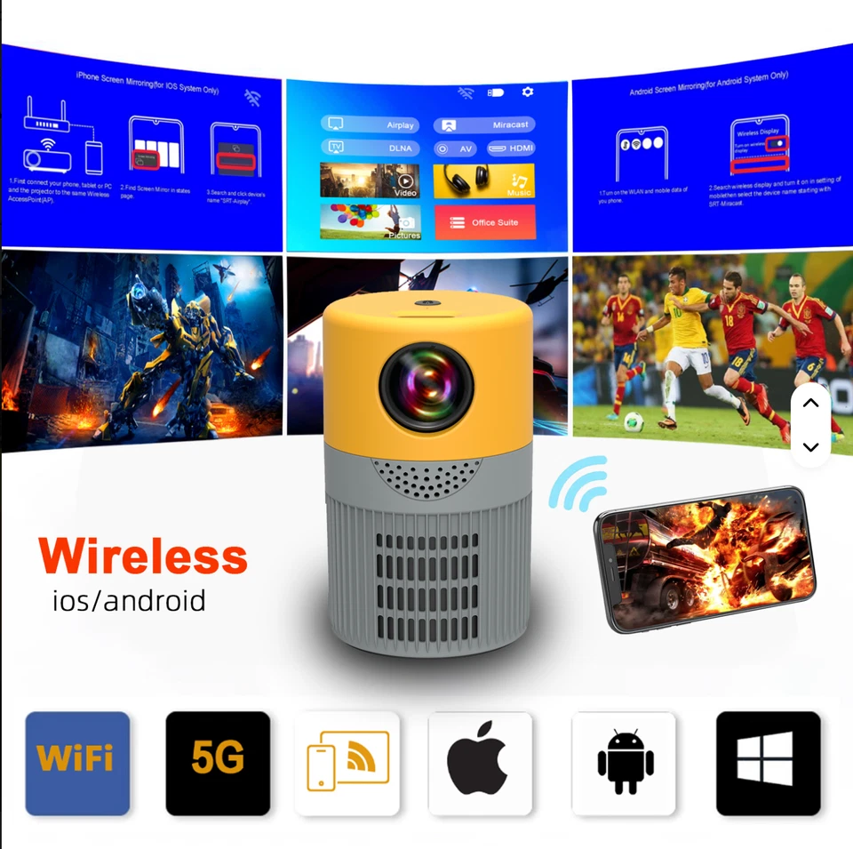 Portable Home Theater Mini Projector LED 1080P WiFi - FREE HDMI CABLE and STAND - Image 2 of 4
