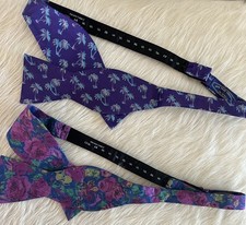2x The Tie Bar Pr. Bow Ties Fun Purple Silk Self Tie Jesse Tyler Ferguson NWOT
