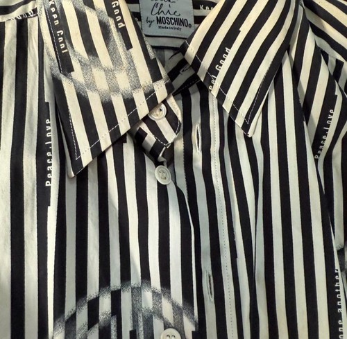 Moschino Cheap and Chic, Vintage MOSCHINO Cheap and Chic 90s Peace & Love Slogan Striped Shirt Italy RARE