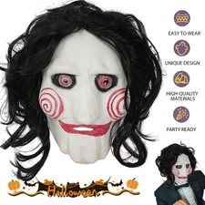 Latex MASKE mit Haar Säge Kettensäge Massaker Jigsaw Puppet Creepy Halloween NEU