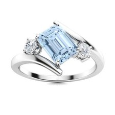 925 Silver Aquamarine Stone Wife Prong Three-Stone Throat Chakra New Ring