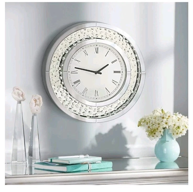 Pacific Coast Lighting Cielo Mirrored 20"X20" Silver Round Crystal Wall Clock - Image 2 of 4
