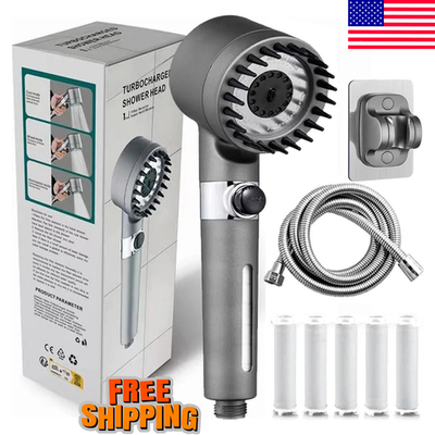 #ad High pressure shower head with bracket and hoseincludes 5 spare filterShip USA $14.99
