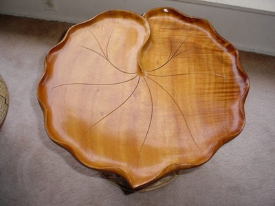 HUGE 22 INCH VINTAGE HAWAII KOA WOOD WATER LILY TRAY BLAIR HONOLULU
