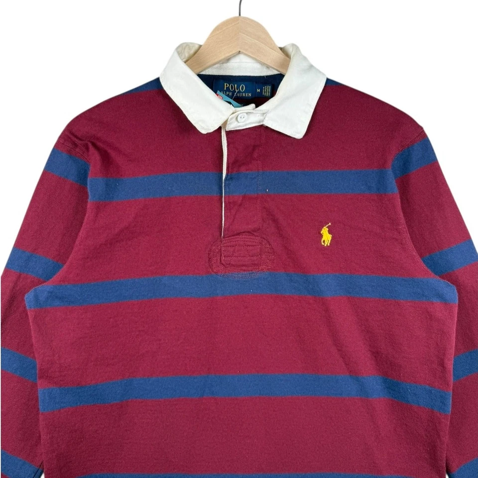 Vintage Polo Ralph Lauren Striped Rugby Long Sleeve Polo Red Mens Medium - Image 2 of 4