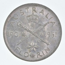 SILVER - WORLD Coin - 1951 Australia 1 Florin - World Silver Coin *169