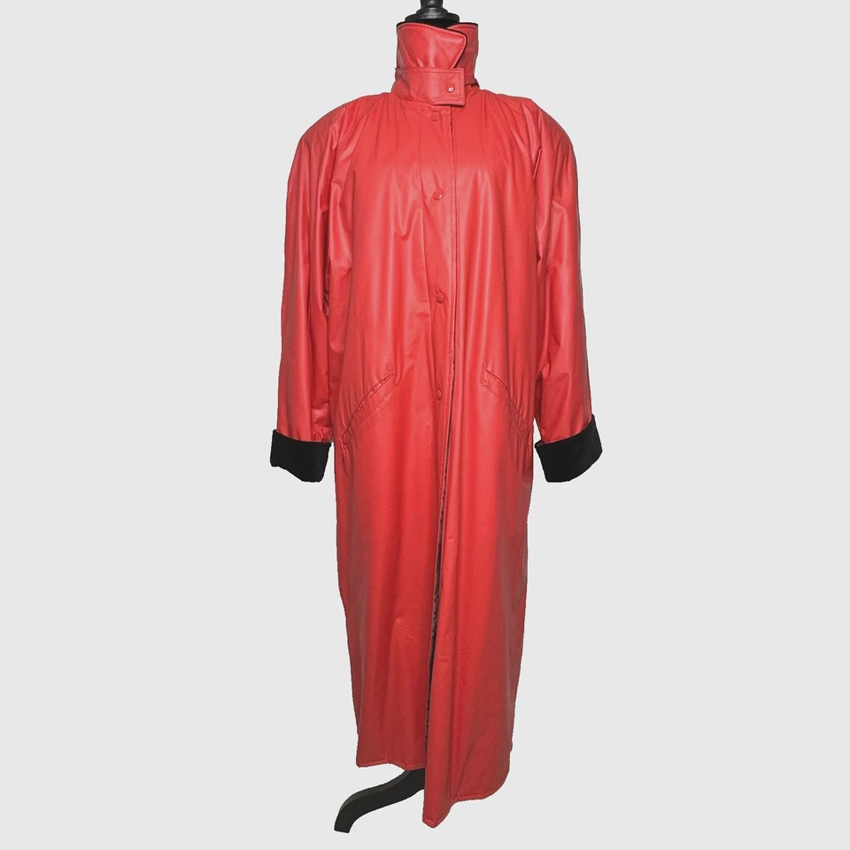 Abrigo Largo Forrado a Cuadros Abrigo Lluvia PVC Rojo Misty Harbor De Colección Años 90 Talla L Foto 4 de 4