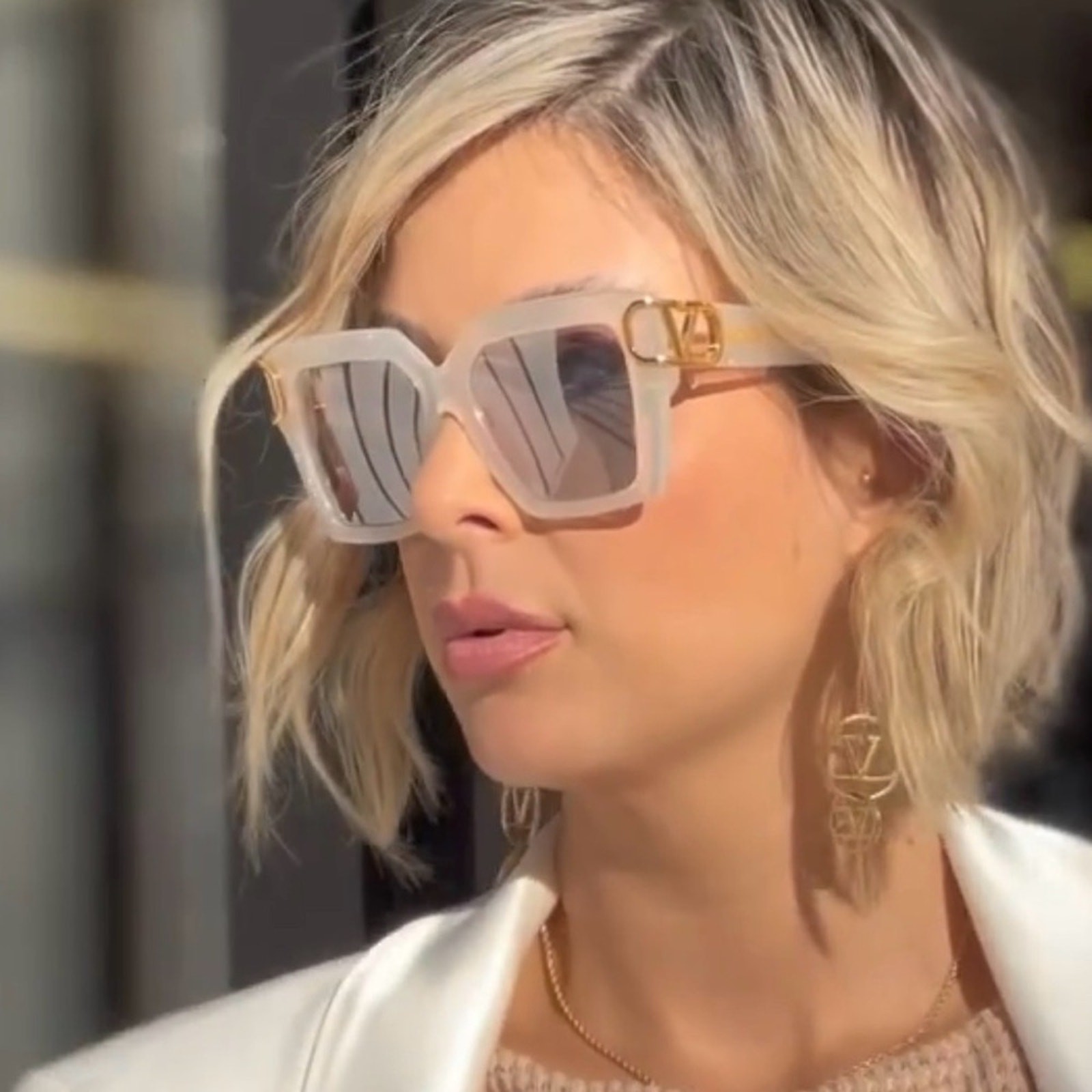  New! Valentino White and Gold Sunglasses, V UNO VLS 107C, Authentic