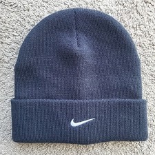Nike Kids Beanie Hat Blue Knit Center Swoosh Logo Embroidered Winter Ski Unisex