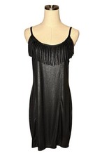 Express Y2K Faux Suede Black Dress Fringed Neckline Spaghetti Straps Western M