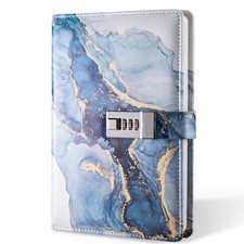 Diary with Lock, A5 Lockable Journal, PU Leather 8.6 5.9 inches, Blue
